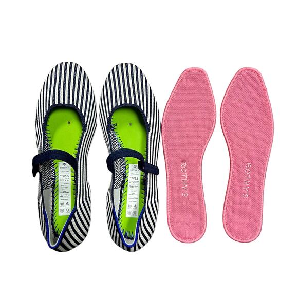 Rothy’s Square Mary Jane Striped Navy Women’s Size‎ 5.5 - Picture 6 of 8